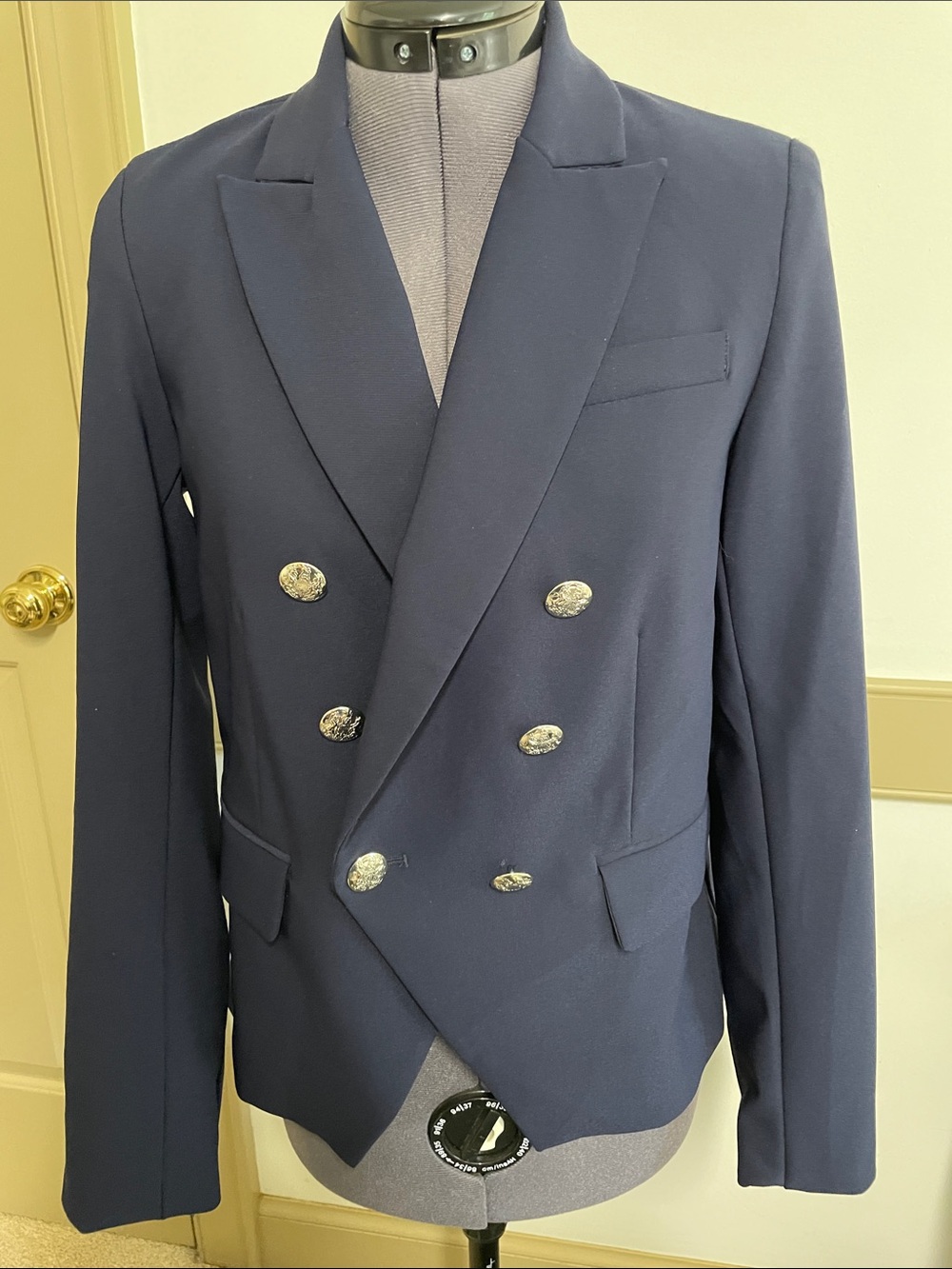 Rachel Zoe Double-Breasted Navy Blazer with Silver Buttons